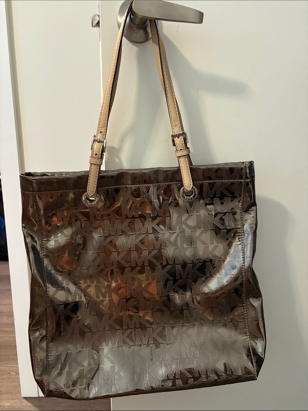 Michael Kors Metallic Brown MK Logo Tote with Tan Straps